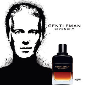 Givenchy Gentleman box label close-up showing brand, name, and designer detail