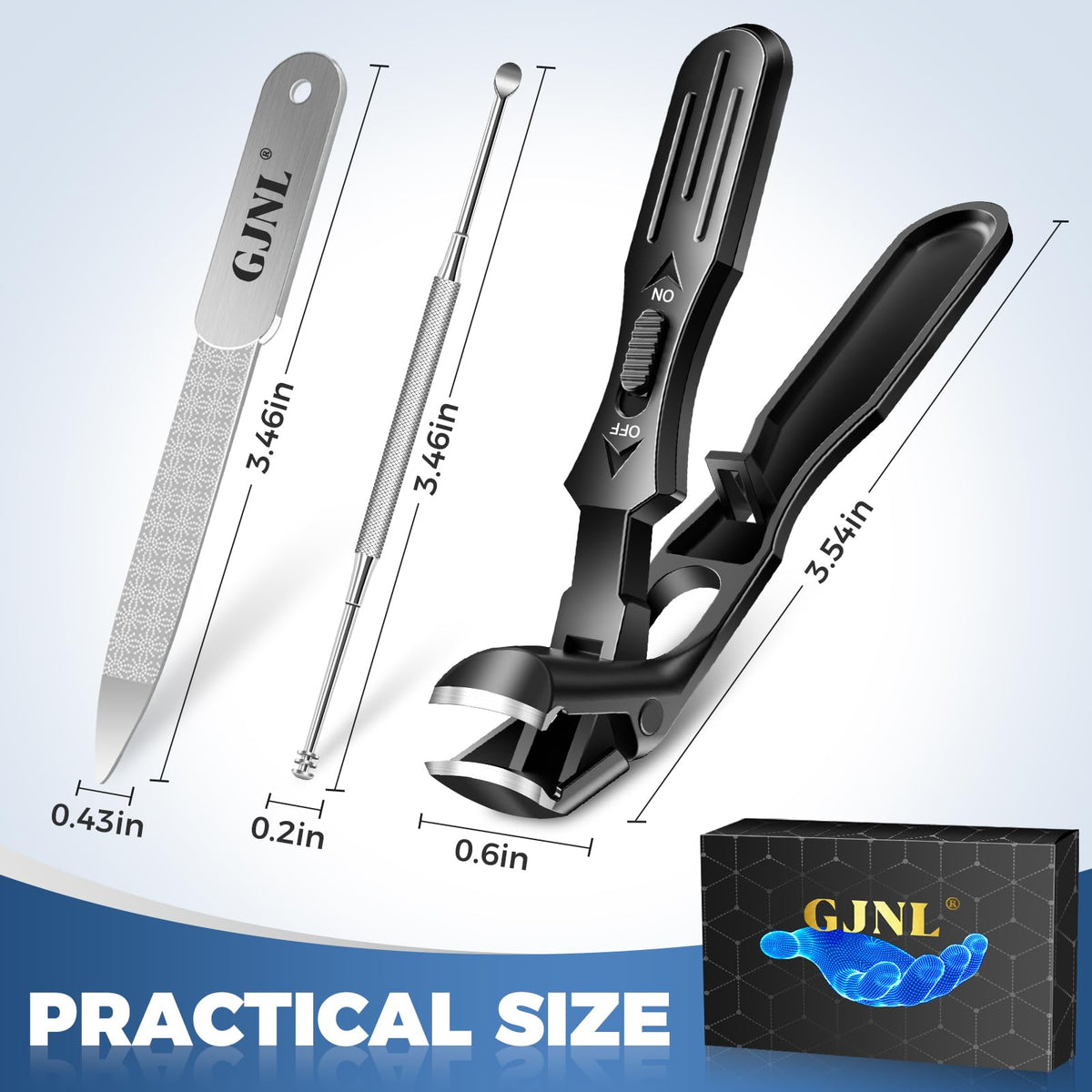 GJNL clippers scale next to ruler demonstrating 3.8-inch handle for extra leverage
