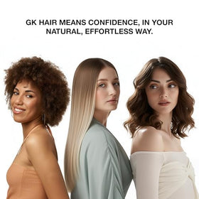 GK HAIR on bathroom shelf evoking salon-quality routine
