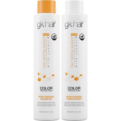 GK HAIR front packaging showing bottles and benefits
