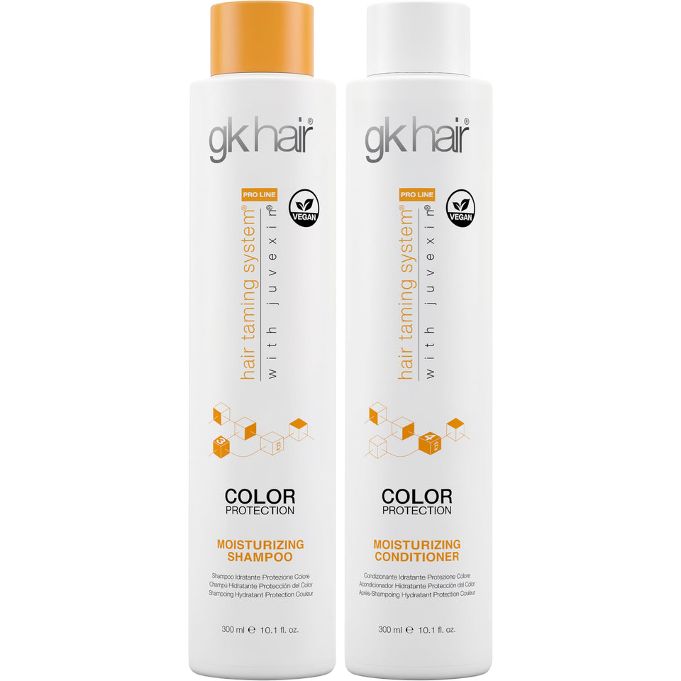 GK HAIR front packaging showing bottles and benefits