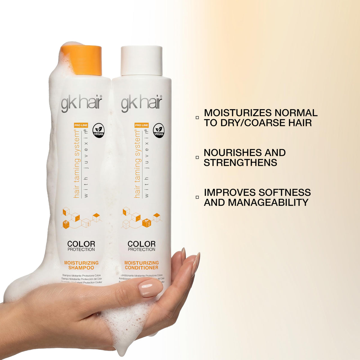 GK HAIR bottles beside argan oil serum to boost shine