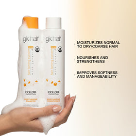 GK HAIR bottles beside argan oil serum to boost shine