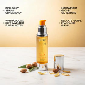 GK HAIR texture on fingers showing lightweight non-greasy serum absorbency