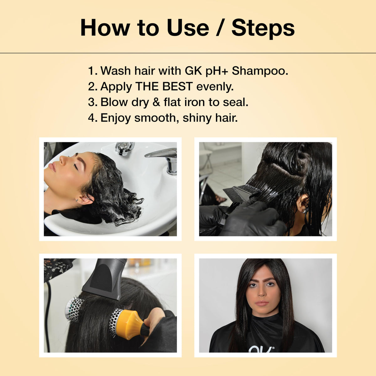 GK HAIR used in salon setting by stylist for professional-quality smoothing