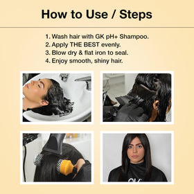 GK HAIR used in salon setting by stylist for professional-quality smoothing