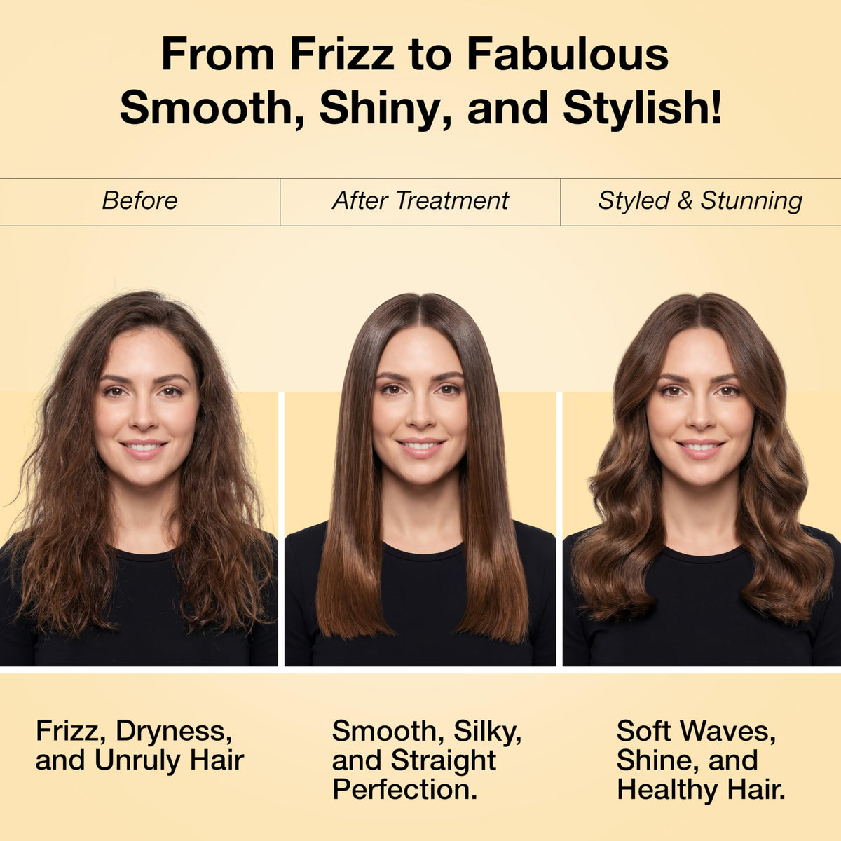 GK HAIR on model with shiny straight hair showing salon-like glossy finish
