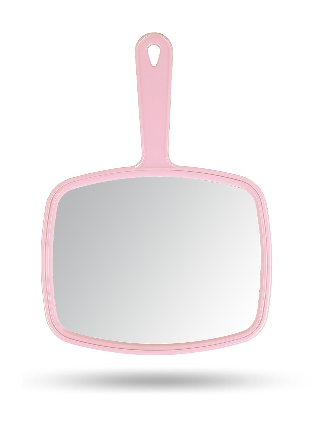 Gladmart front view of square pink mirror showing clear reflection benefit