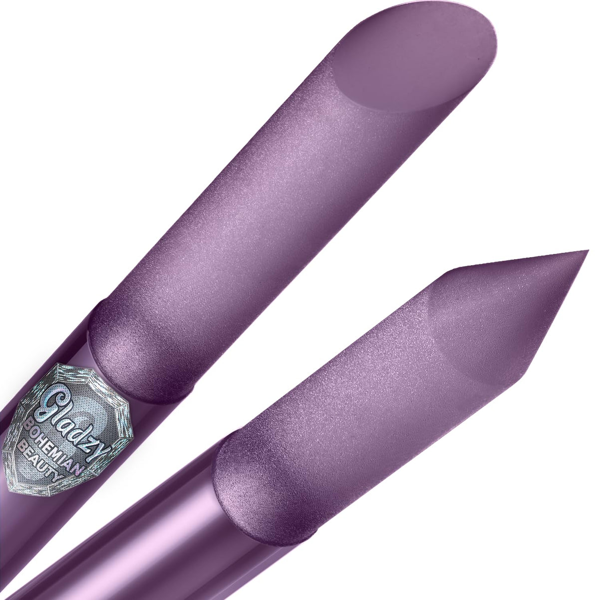 Gladzy front view of glass cuticle pusher showing shape and sleeve, durable and portable