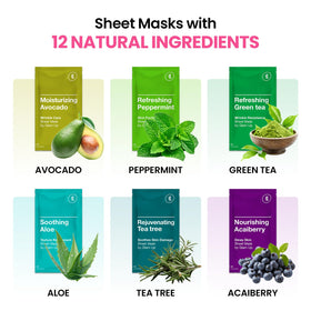 GLAM UP ingredient display with aloe and green tea highlighting soothing, natural benefits