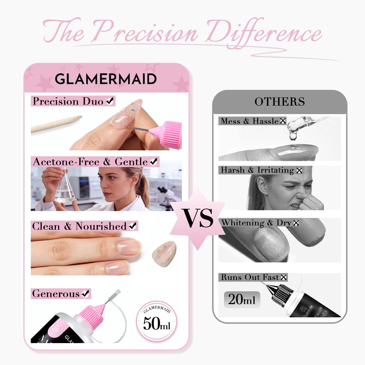 GLAMERMAID before and after images showing cleaner natural nail after removal