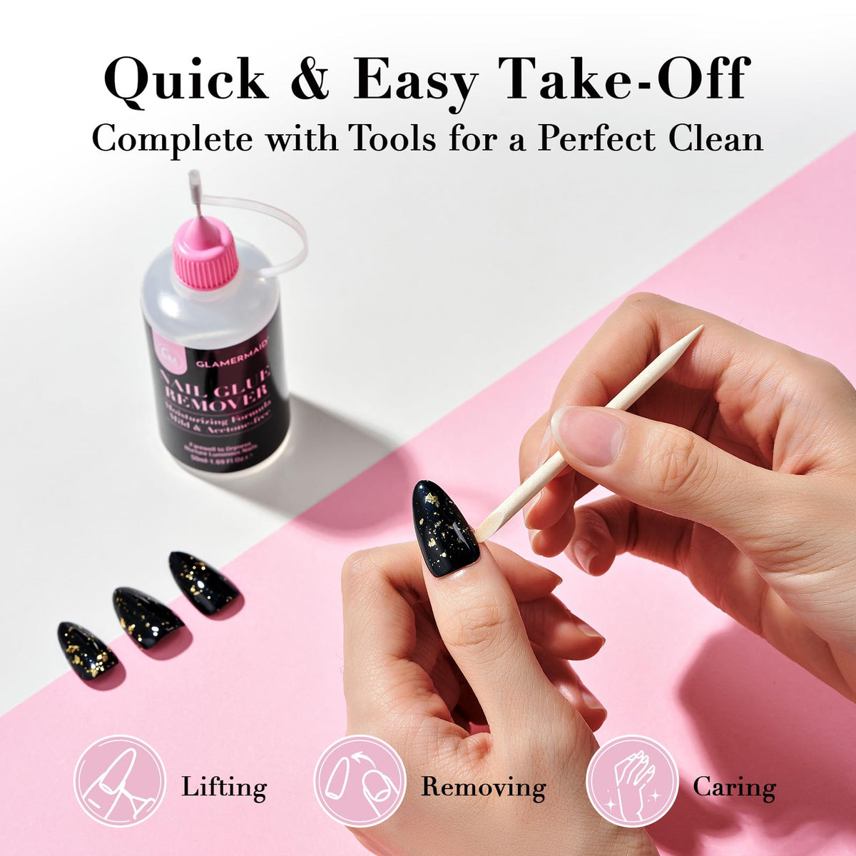 GLAMERMAID flat spout cap detail enabling bulk glue cleanup and faster coverage