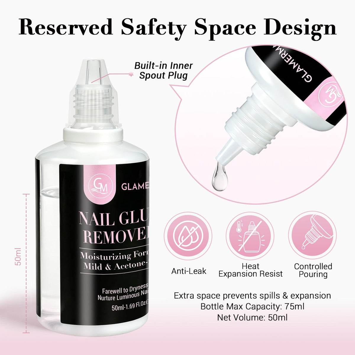 GLAMERMAID label and texture of bottle highlighting acetone-free nourishing formula