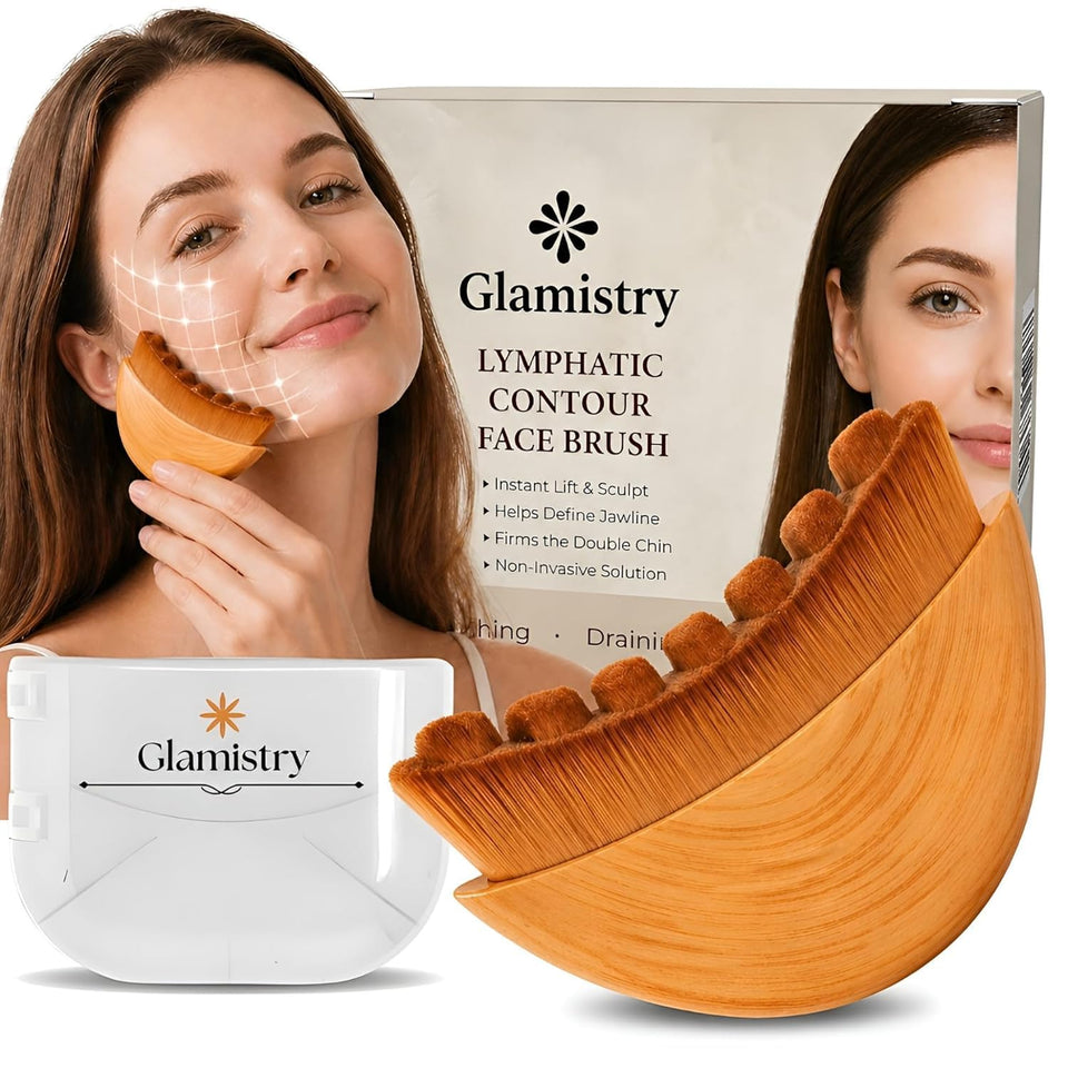 Glamistry brush front view showing sleek case and compact profile for travel convenience