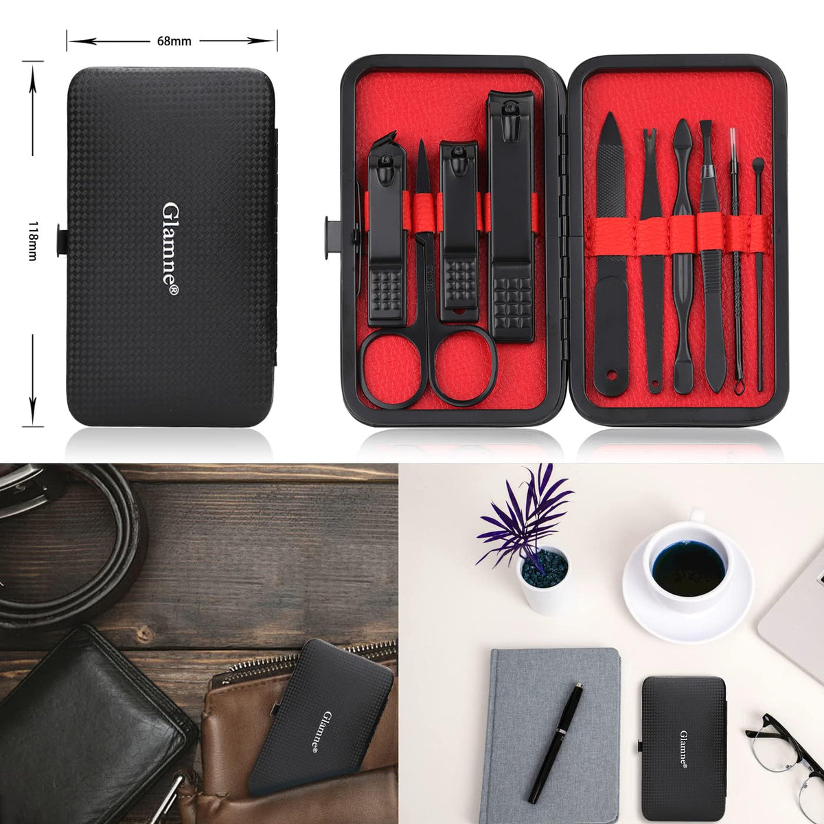 GLAMNE size comparison with hand to show scale — compact travel-ready benefit