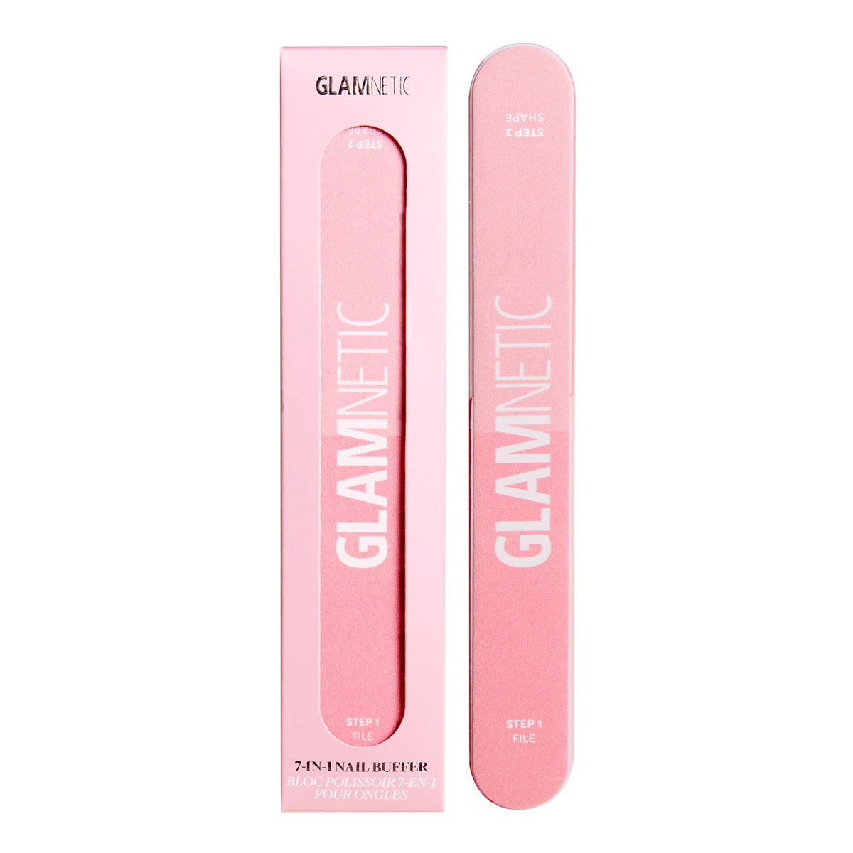 Glamnetic front view of 7-in-1 nail buffer showing compact design and usability benefit