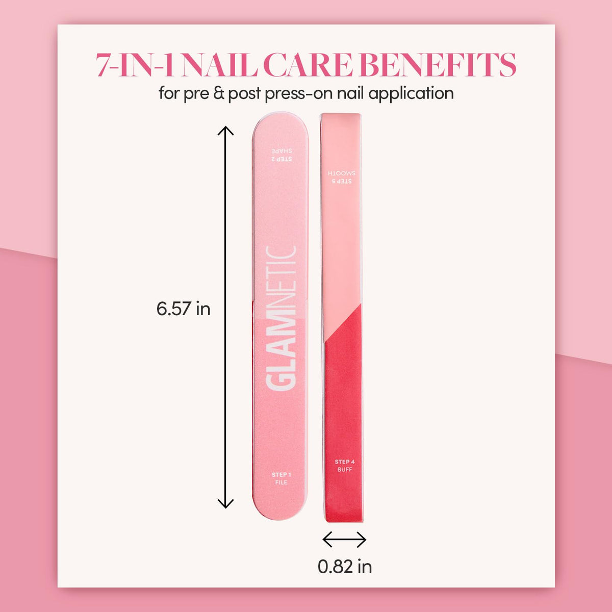 Glamnetic buffer in hand to show scale and ergonomic grip for steady filing benefit