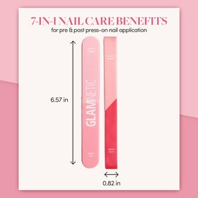 Glamnetic buffer in hand to show scale and ergonomic grip for steady filing benefit