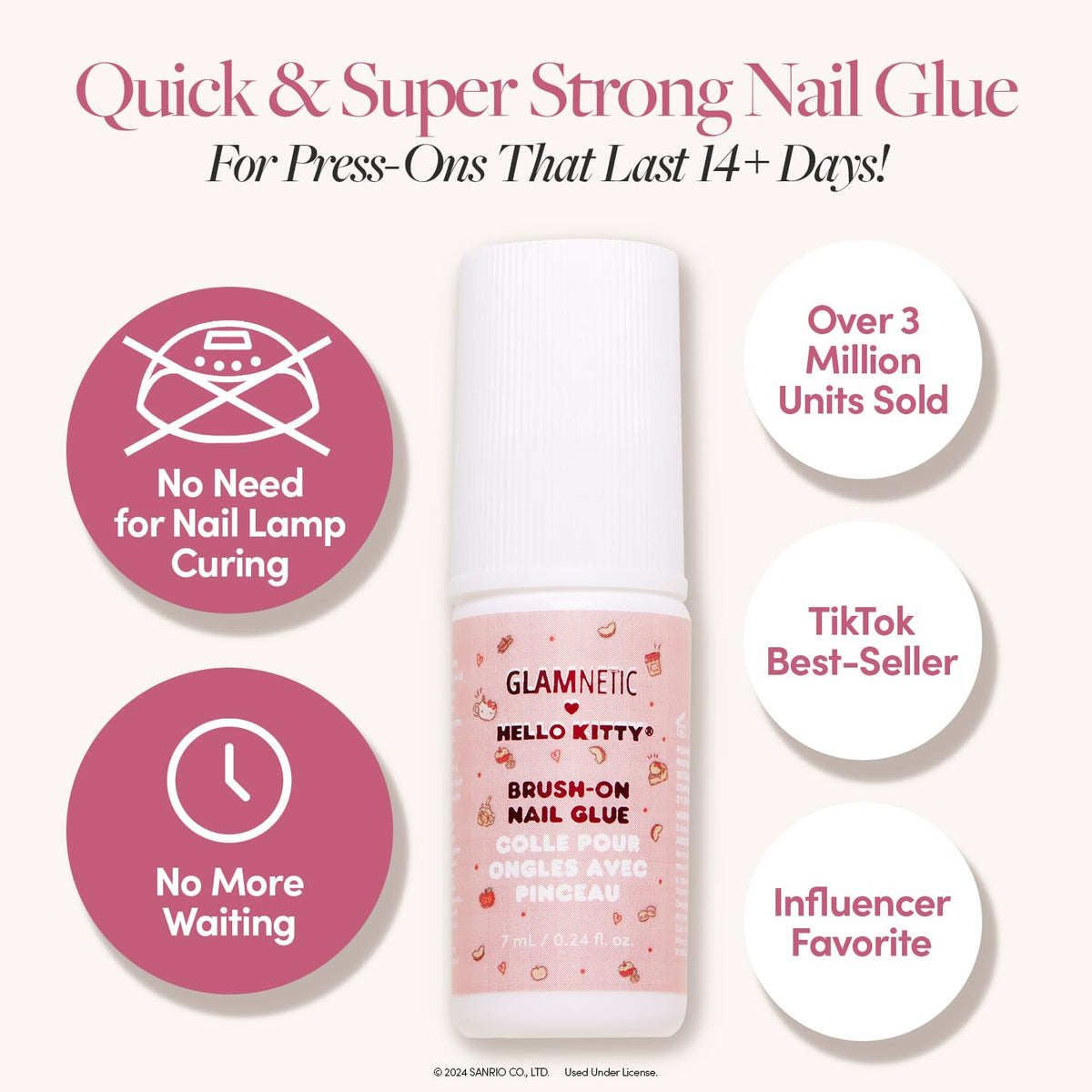 Glamnetic Hello Kitty glue in use applying press-on nails for secure hold