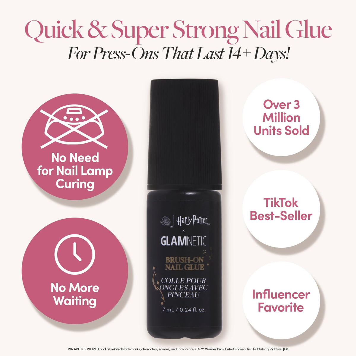Glamnetic glue in use applying to press-on nail showing neat application and quick results