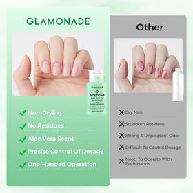 Glamonade before and after nails illustrating effective removal and cleaner nail bed