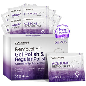 Glamonade front packaging showing 50 wrapped remover pads and benefits