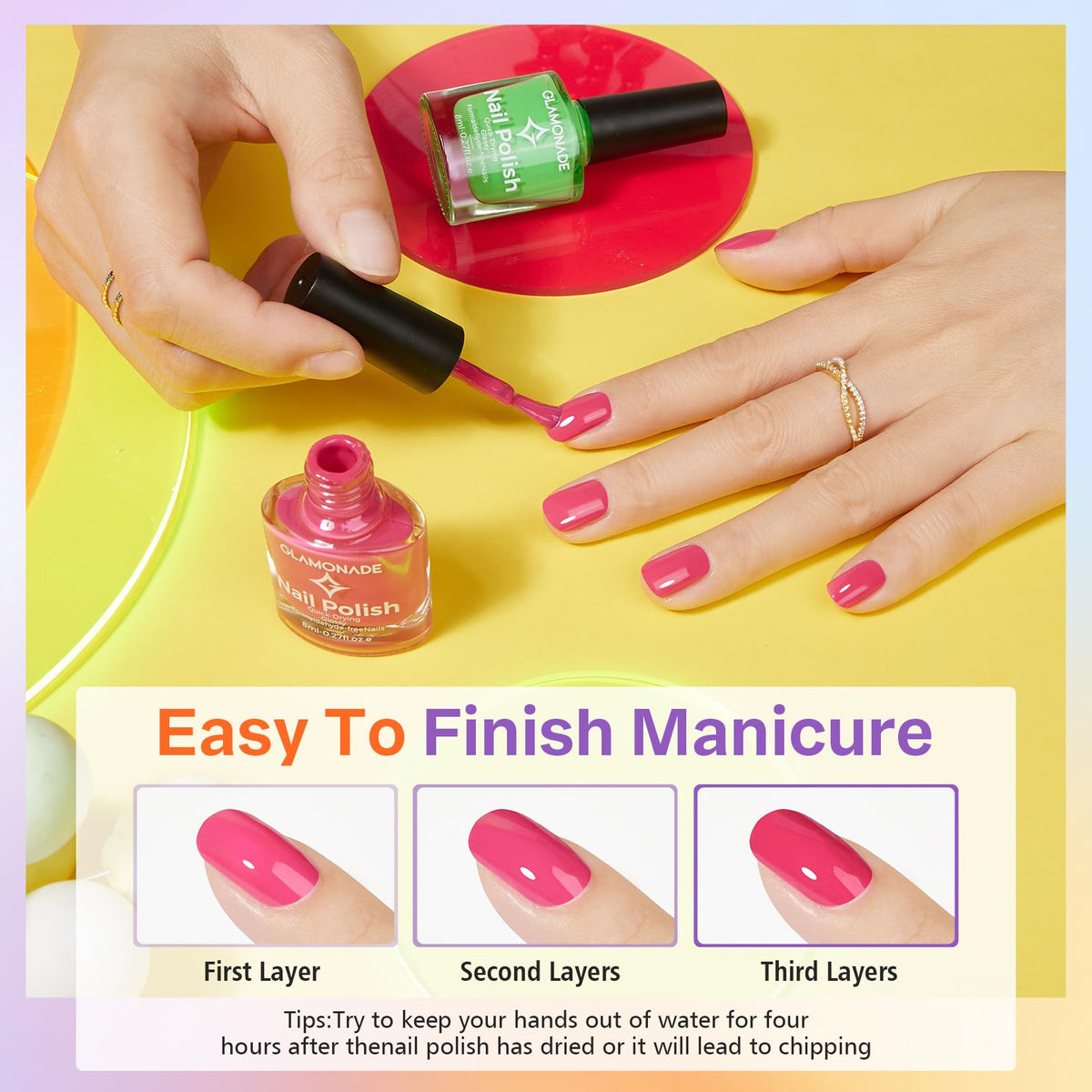 glamonade manicure in progress on nails demonstrating fast-dry formula — time-saving result