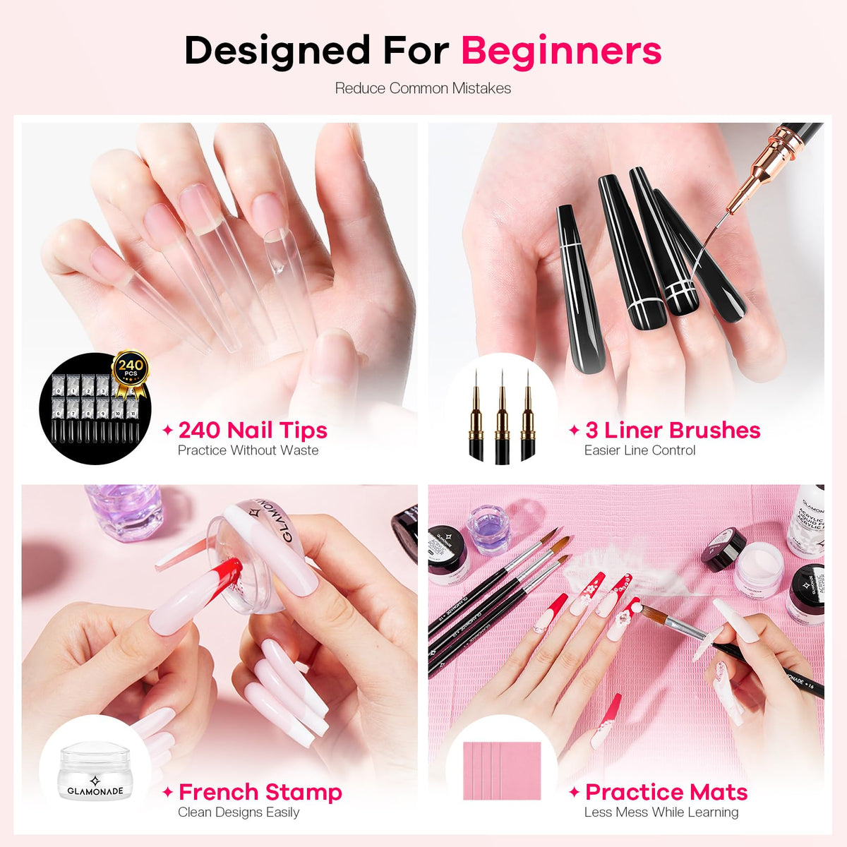 Glamonade nail stamp with patterned plates, quick attractive designs benefit