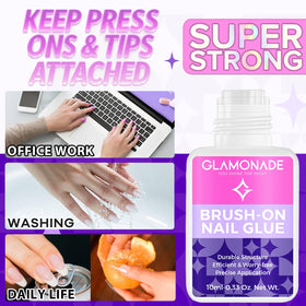 Glamonade adhesive being applied to press-on nails for strong hold