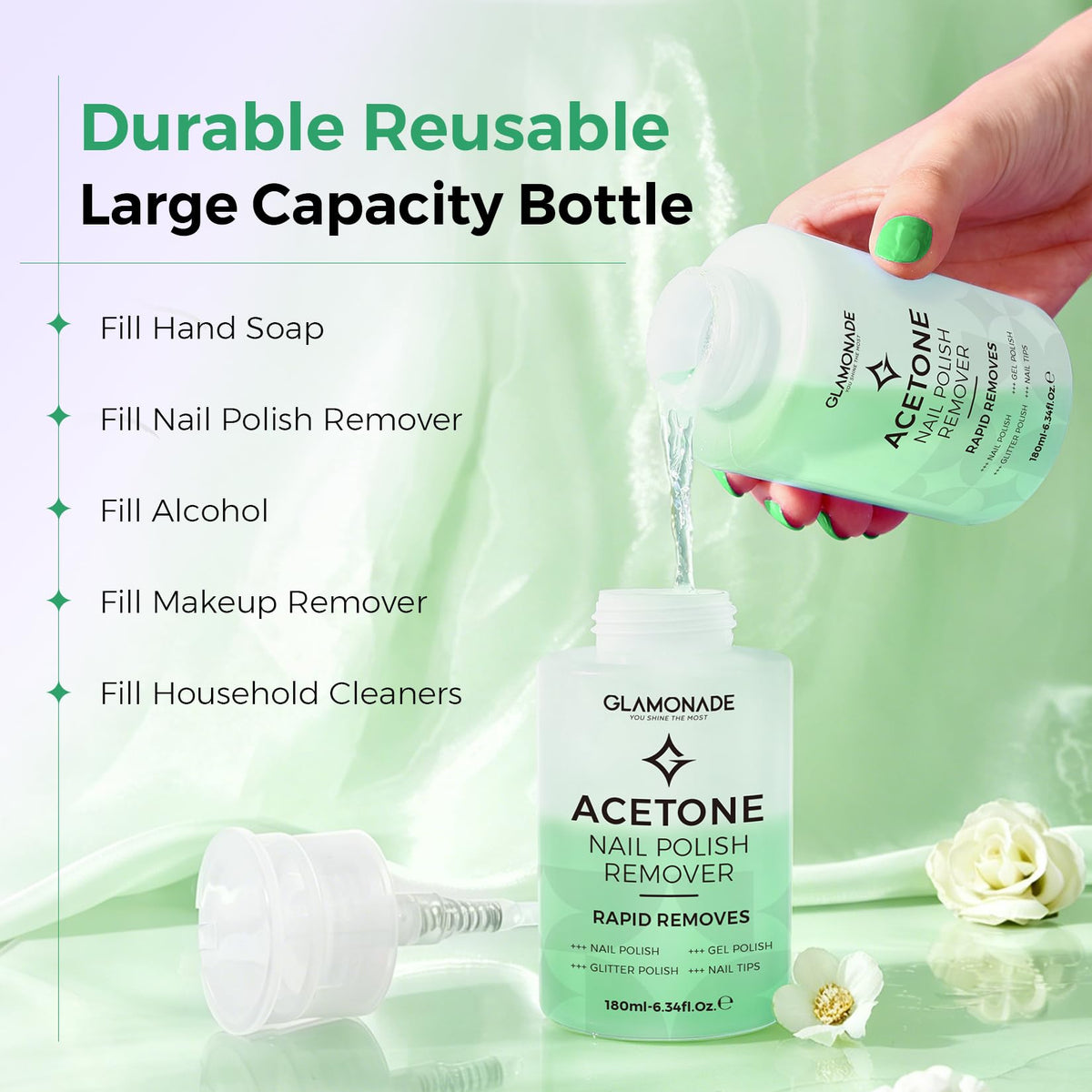 Glamonade bottle in hand for size comparison and easy home use