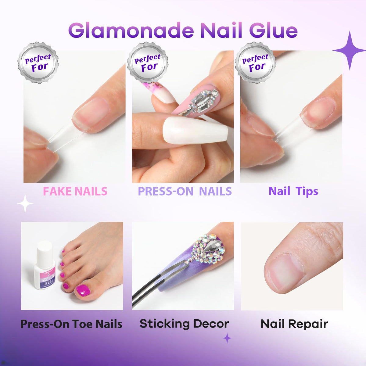 Glamonade glued nails after water exposure illustrating water-resistant seal