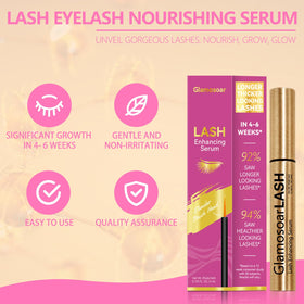 Glamosoar illustrated before and after lashes showing fuller, longer appearance benefit