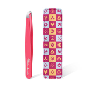 GlamTweeler front packaging showing hot pink tweezer and case, professional finish