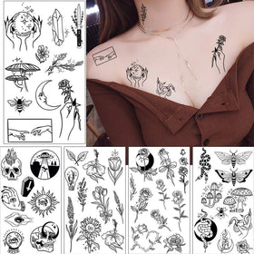 glaryyears close-up of tattoo sheet detail showing fine black linework for realistic look