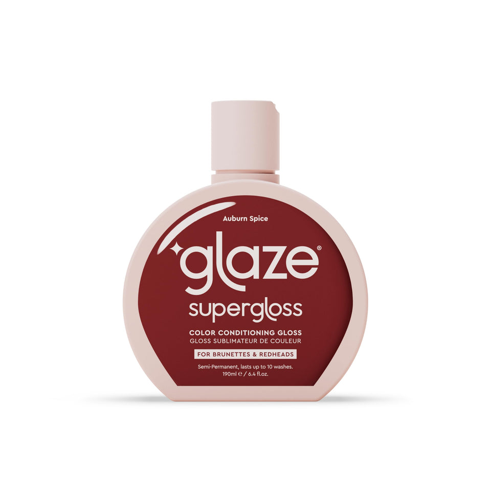 glaze front packaging showing auburn spice shade and glossy finish benefit