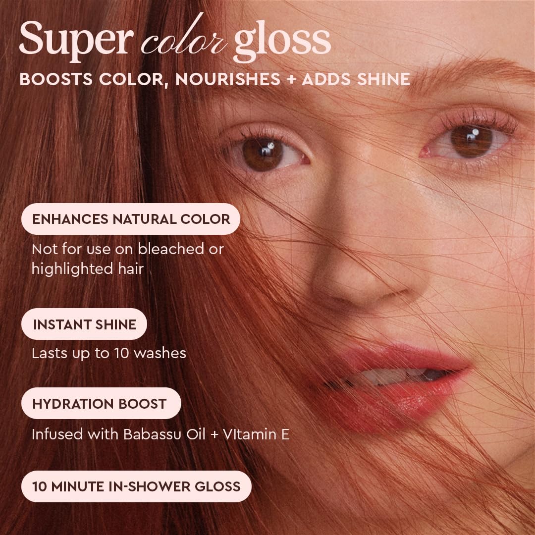 glaze gloss applied on dark hair enhancing copper tone and shine