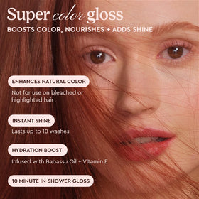 glaze gloss applied on dark hair enhancing copper tone and shine