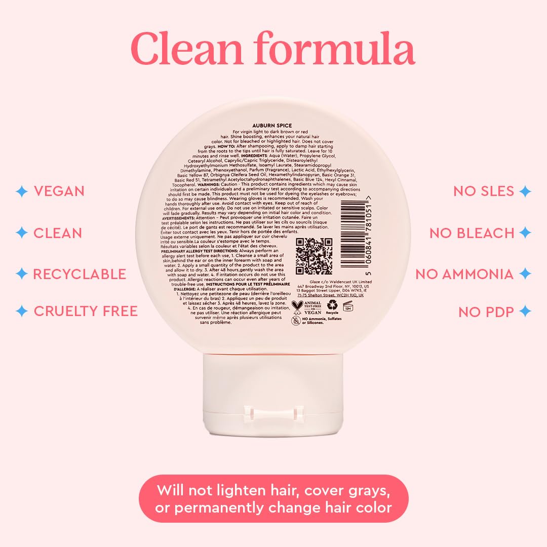 glaze label close-up noting sulfate-free vegan claims for gentle formula benefit