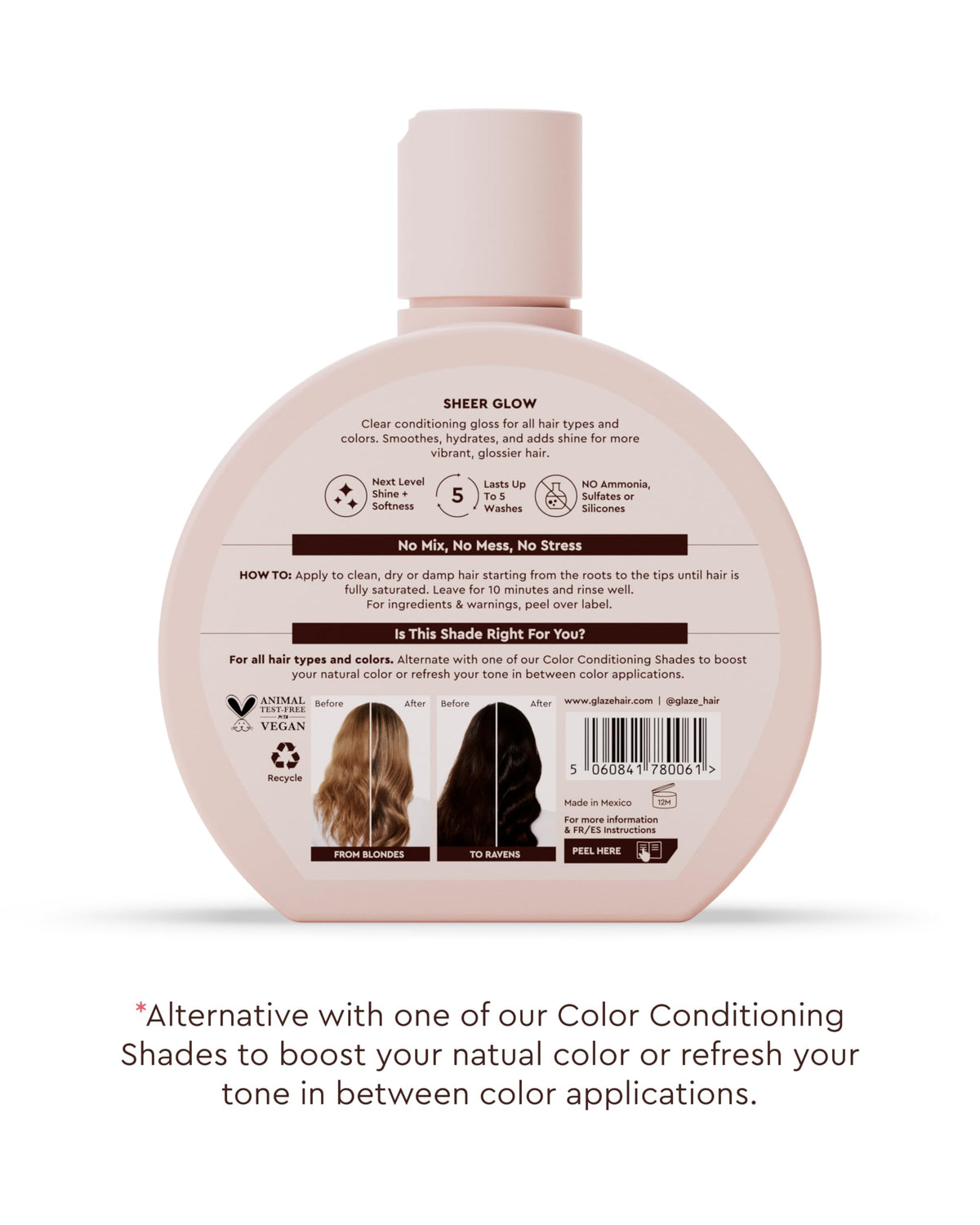 glaze label close-up highlighting Vitamin E, vegan and sulfate-free benefits