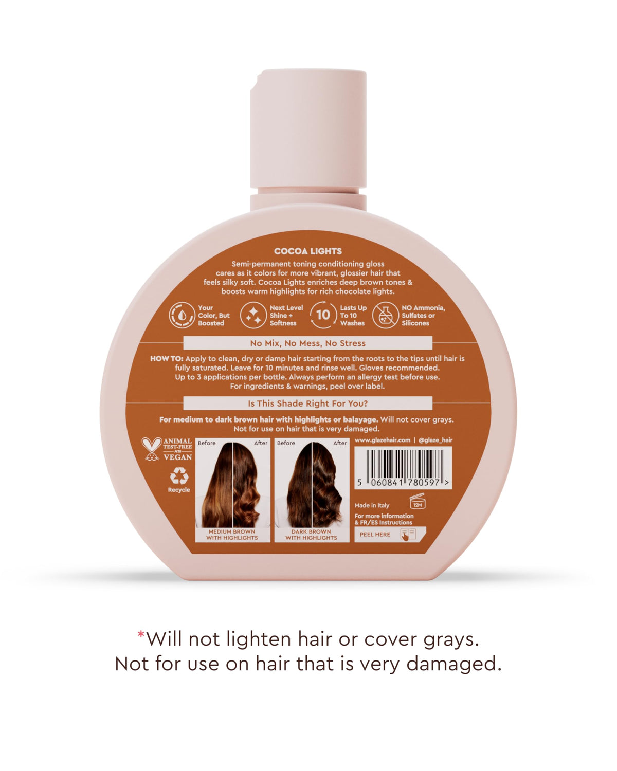 glaze bottle label detail highlighting vegan and sulfate-free benefit