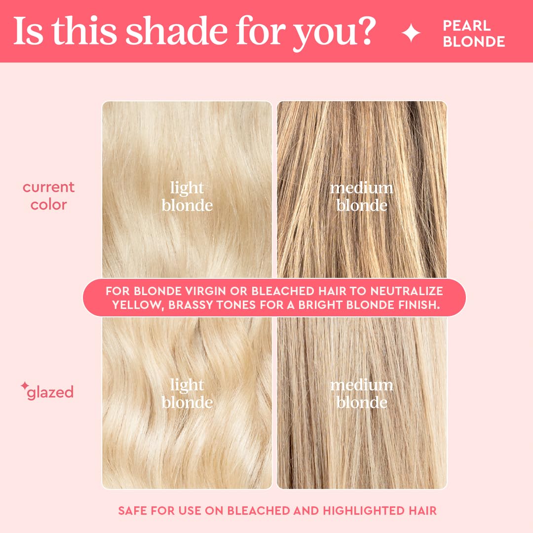 glaze before and after toning comparison showing reduced yellow tones and brighter blonde
