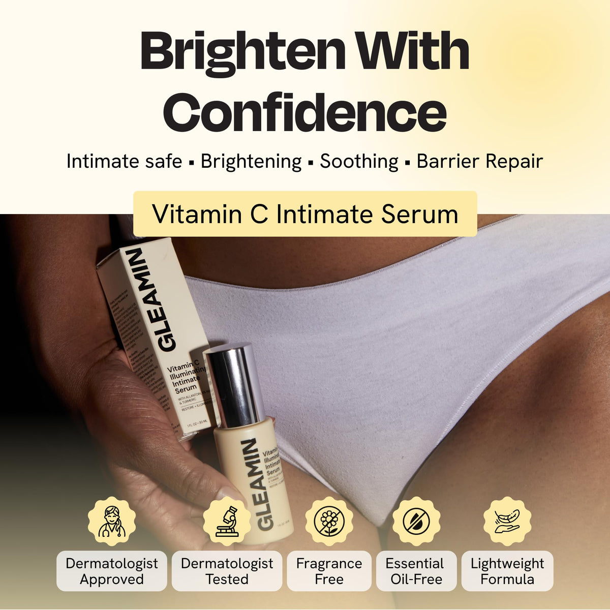 Gleamin bottle on bathroom counter showing easy daily routine benefit