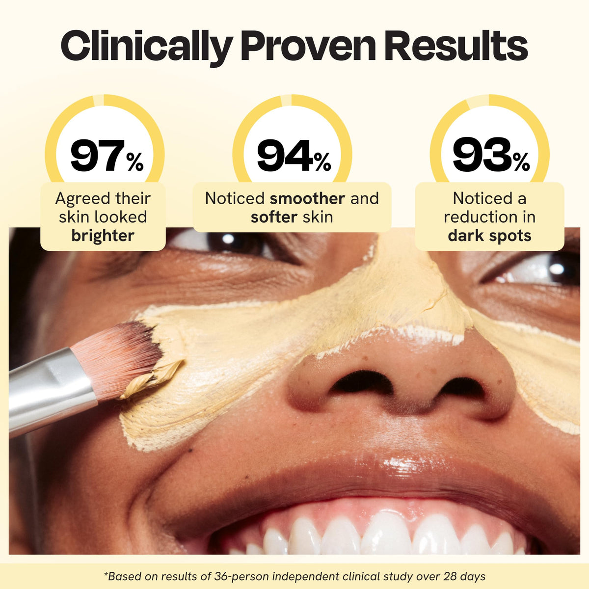 Gleamin mask applied on face demonstrating 10-minute quick glow benefit