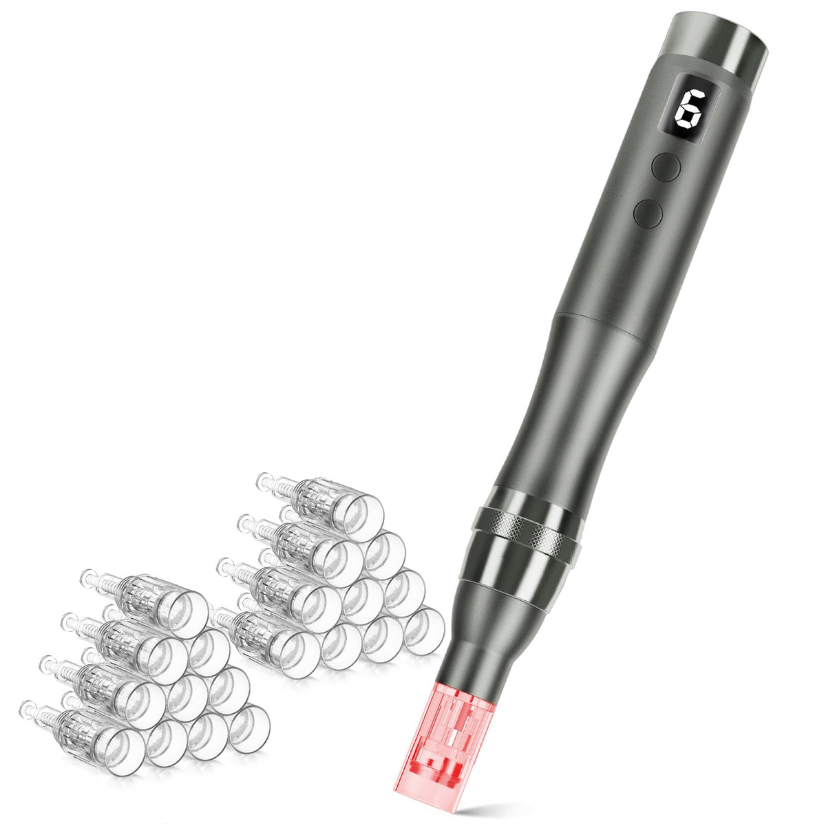 Glemme derma roller front view showing compact design and easy grip benefit