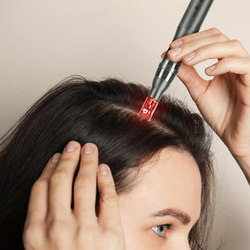Glemme microneedle roller in use on cheek demonstrating even coverage benefit