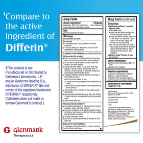 Close-up of the 15g Glenmark adapalene gel tube highlighting compact travel-friendly size
