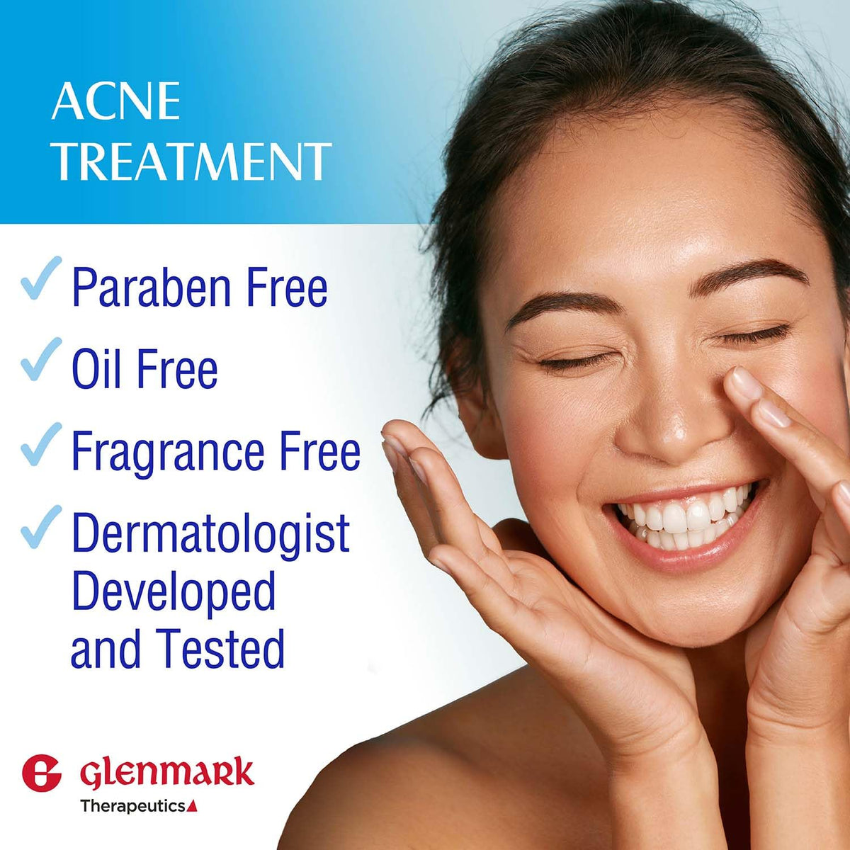 Applying Glenmark adapalene gel on fingertip ready for face to help reduce clogged pores