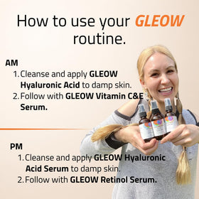 GLEOW morning routine outdoors showing vitamin C for a visibly brighter-looking complexion