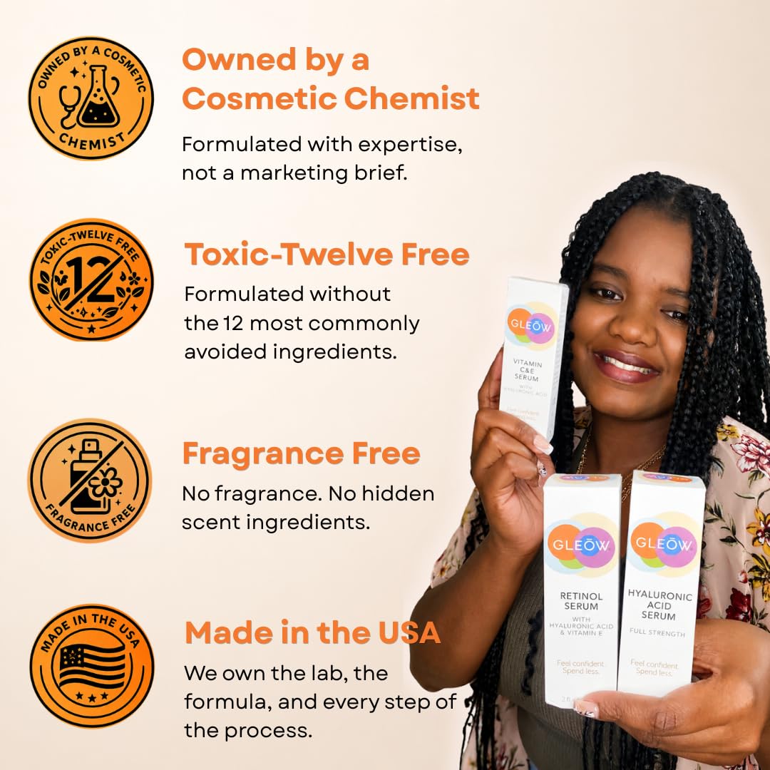 GLEOW three 1 oz bottles in hand to show compact travel-friendly size
