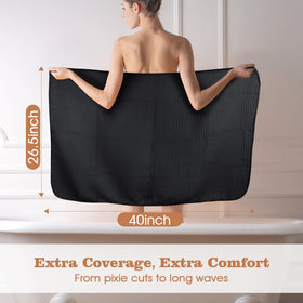GLIMGLINT towel wrapped on long hair demonstrating frizz reduction benefit